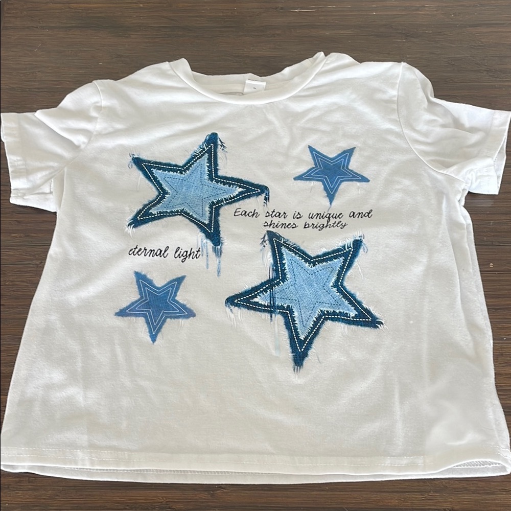 Girls SHEIN White Star Print T-Shirt